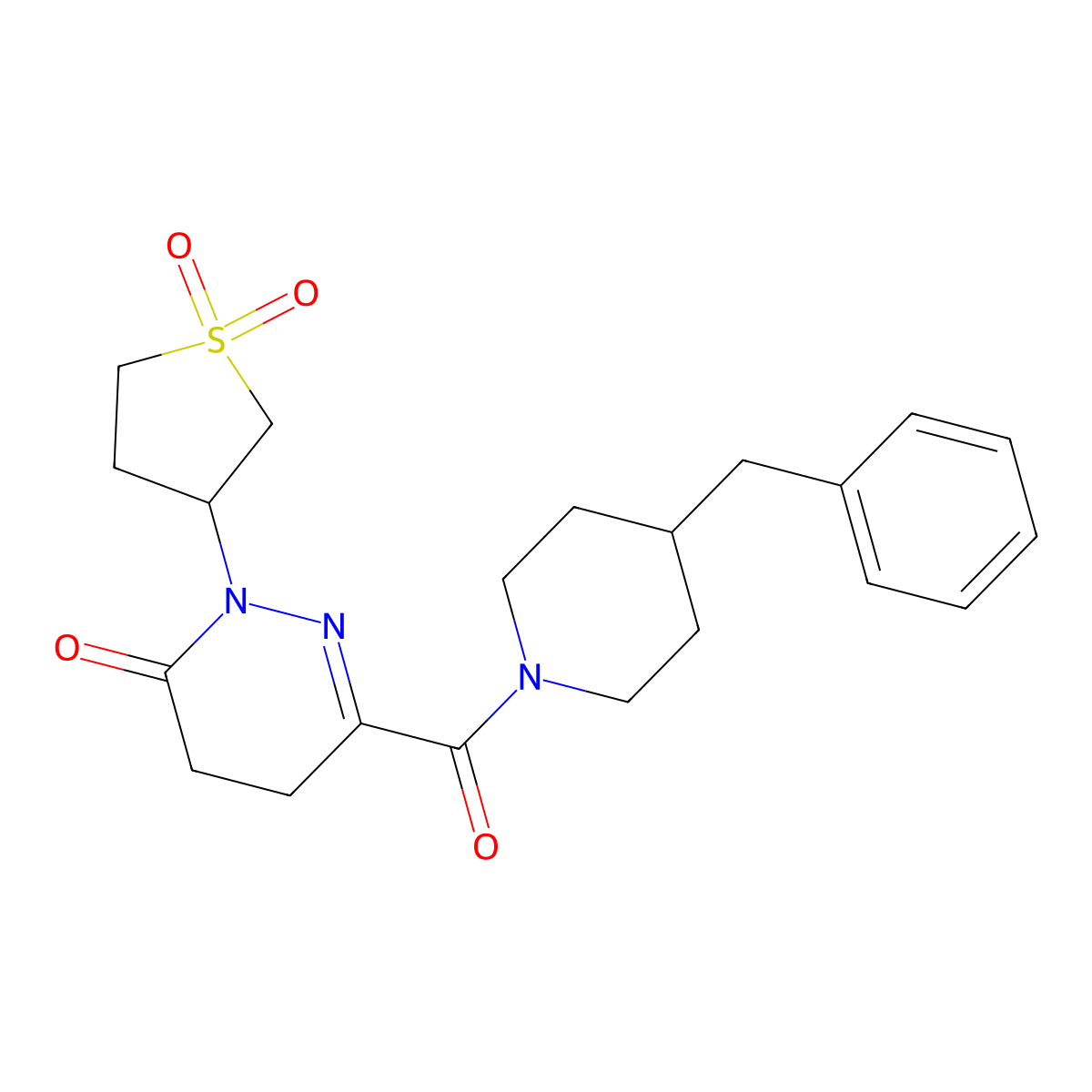 6-[(4-benzylpiperidin-1-yl)carbonyl]-2-(1,1-dioxidotetrahydrothiophen-3-yl)-4,5-dihydropyridazin-3(2H)-one molecular structure, CAS 1111490-08-4