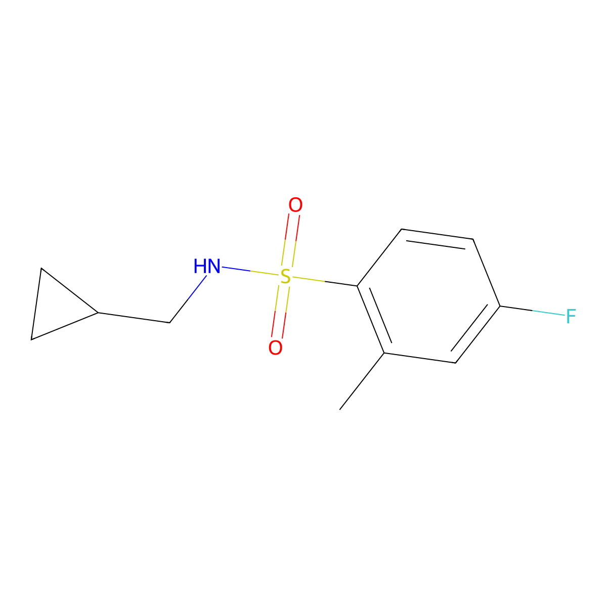 N-(cyclopropylmethyl)-4-fluoro-2-methylbenzene-1-sulfonamide molecular structure, CAS 1111547-89-7