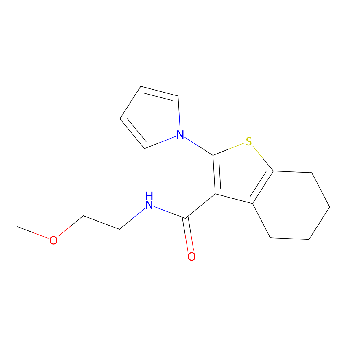 N-(2-methoxyethyl)-2-(1H-pyrrol-1-yl)-4,5,6,7-tetrahydro-1-benzothiophene-3-carboxamide molecular structure, CAS 1111549-47-3