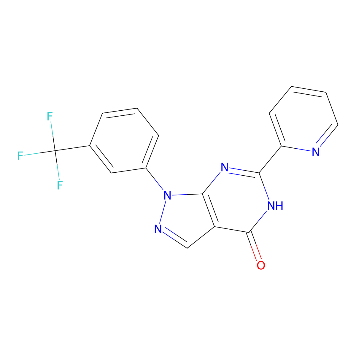 6-(pyridin-2-yl)-1-(3-(trifluoromethyl)phenyl)-1H,4H,5H-pyrazolo(3,4-d)pyrimidin-4-one molecular structure, CAS 1111560-44-1