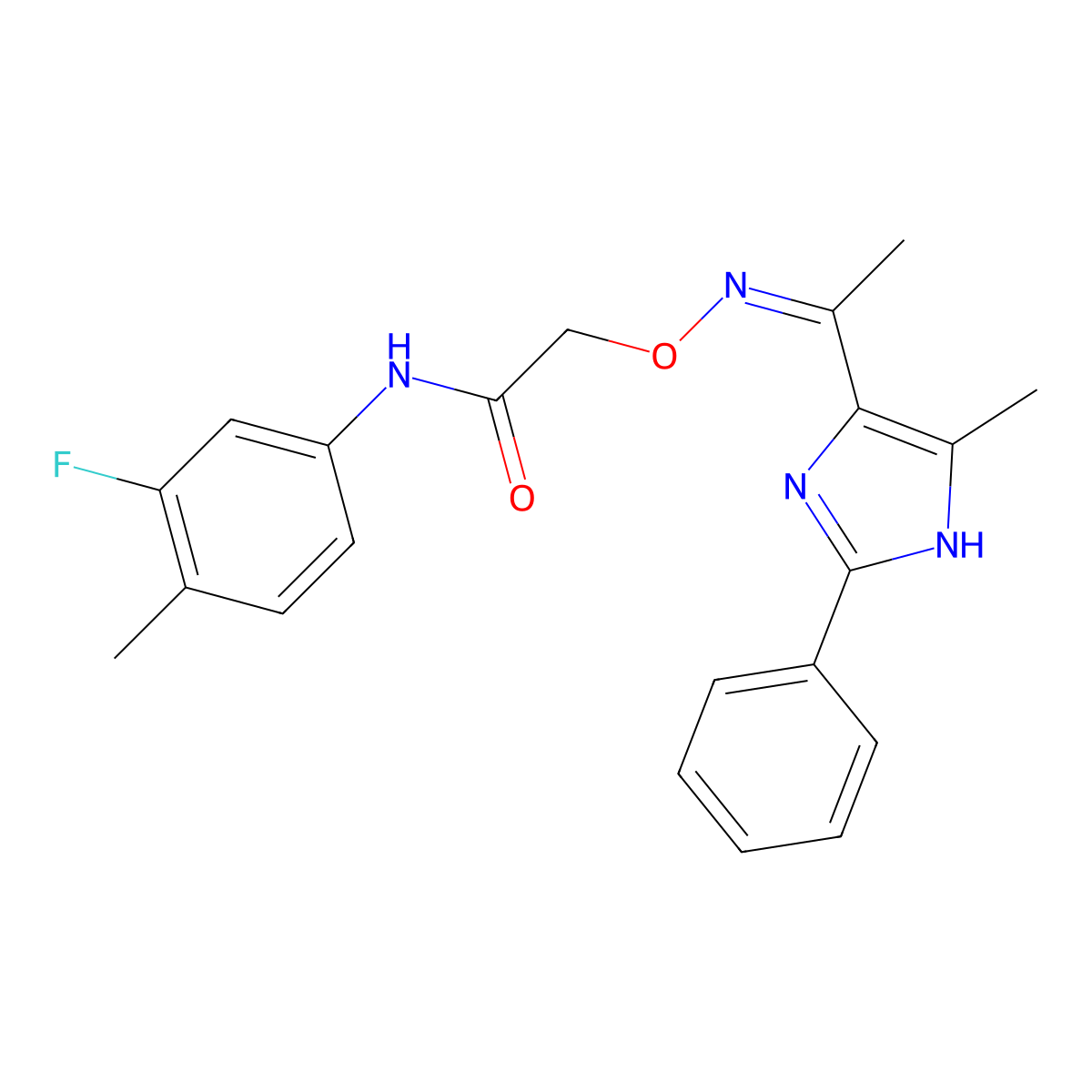 N-(3-Fluoro-4-methylphenyl)-2-(((1-(4-methyl-2-phenyl-1H-imidazol-5-yl)ethylidene)amino)oxy)acetamide molecular structure, CAS 1111561-92-2