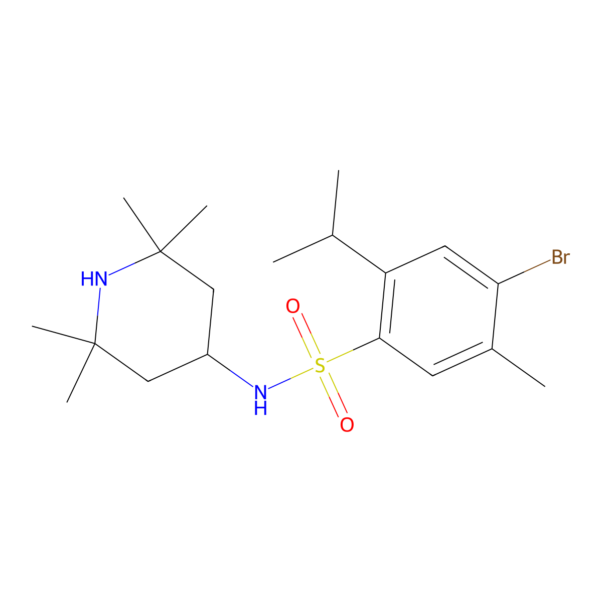 4-bromo-5-methyl-2-(propan-2-yl)-N-(2,2,6,6-tetramethylpiperidin-4-yl)benzene-1-sulfonamide molecular structure, CAS 1111603-05-4