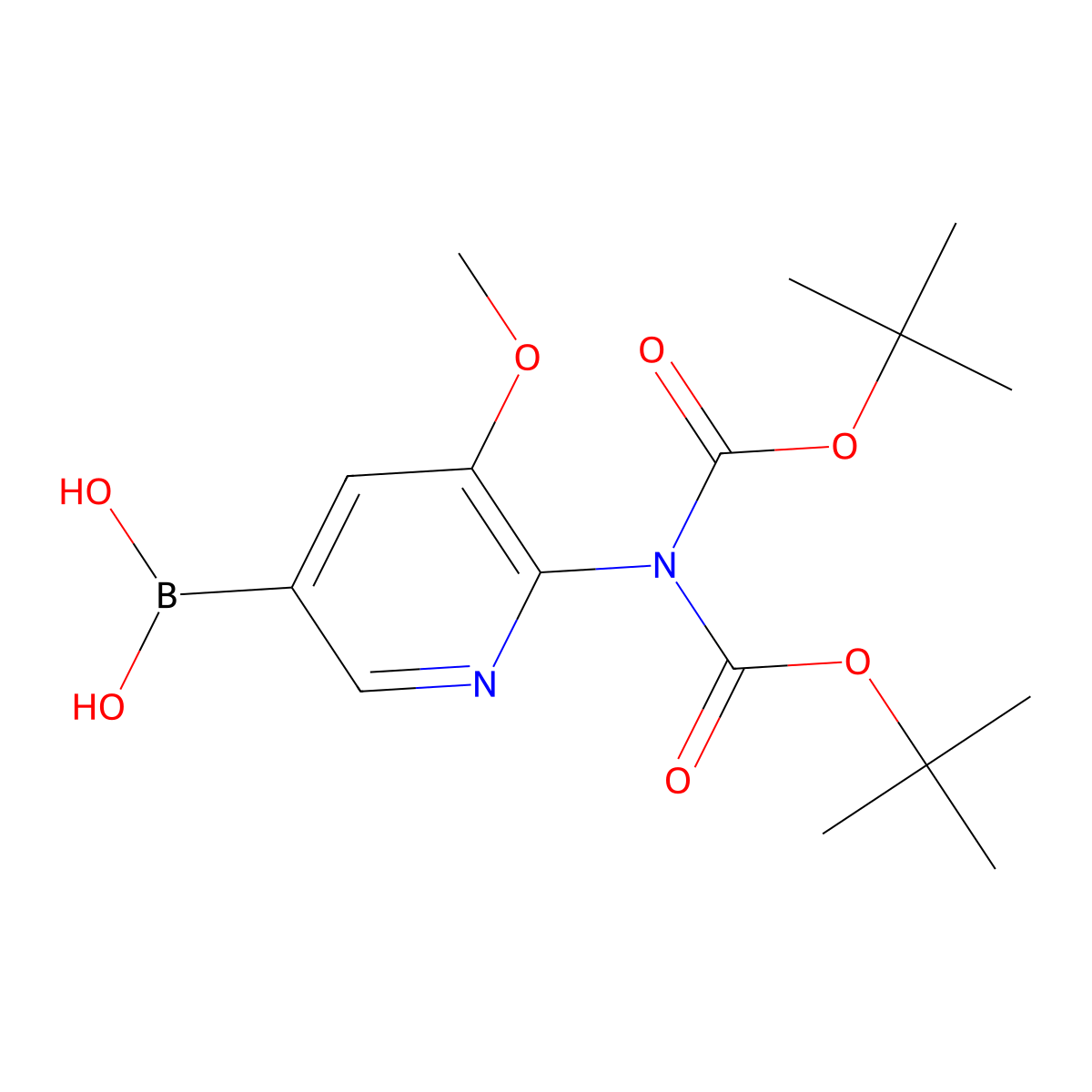 1,3-Bis(1,1-dimethylethyl) 2-(5-borono-3-methoxy-2-pyridinyl)imidodicarbonate molecular structure, CAS 1111637-71-8