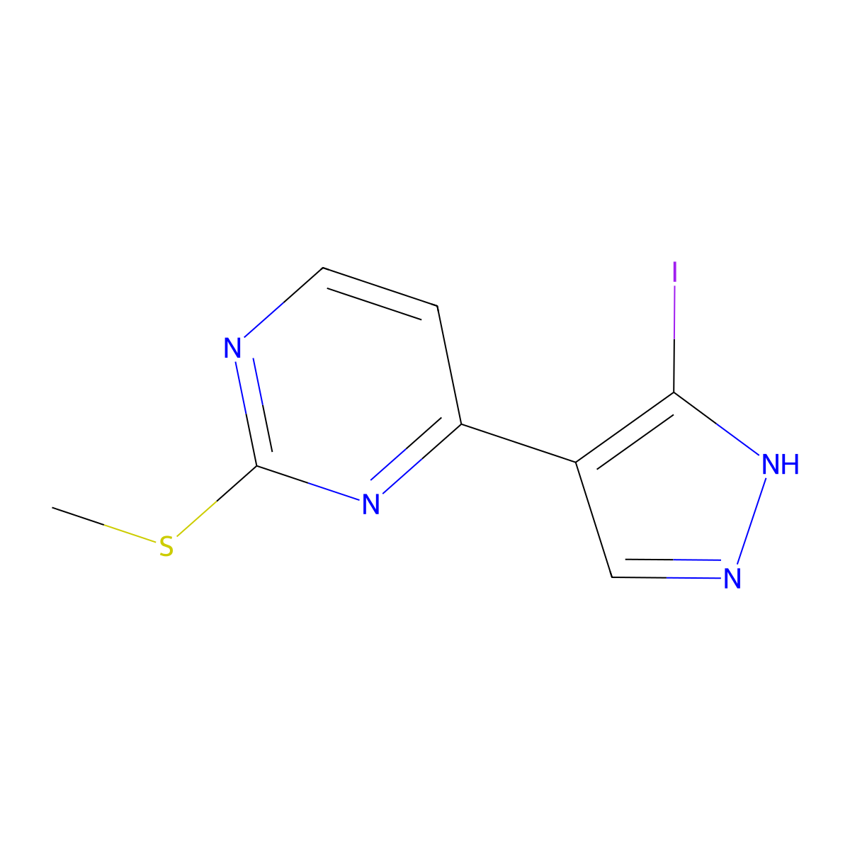 4-(3-Iodo-1H-pyrazol-4-yl)-2-(methylthio)pyrimidine molecular structure, CAS 1111637-86-5