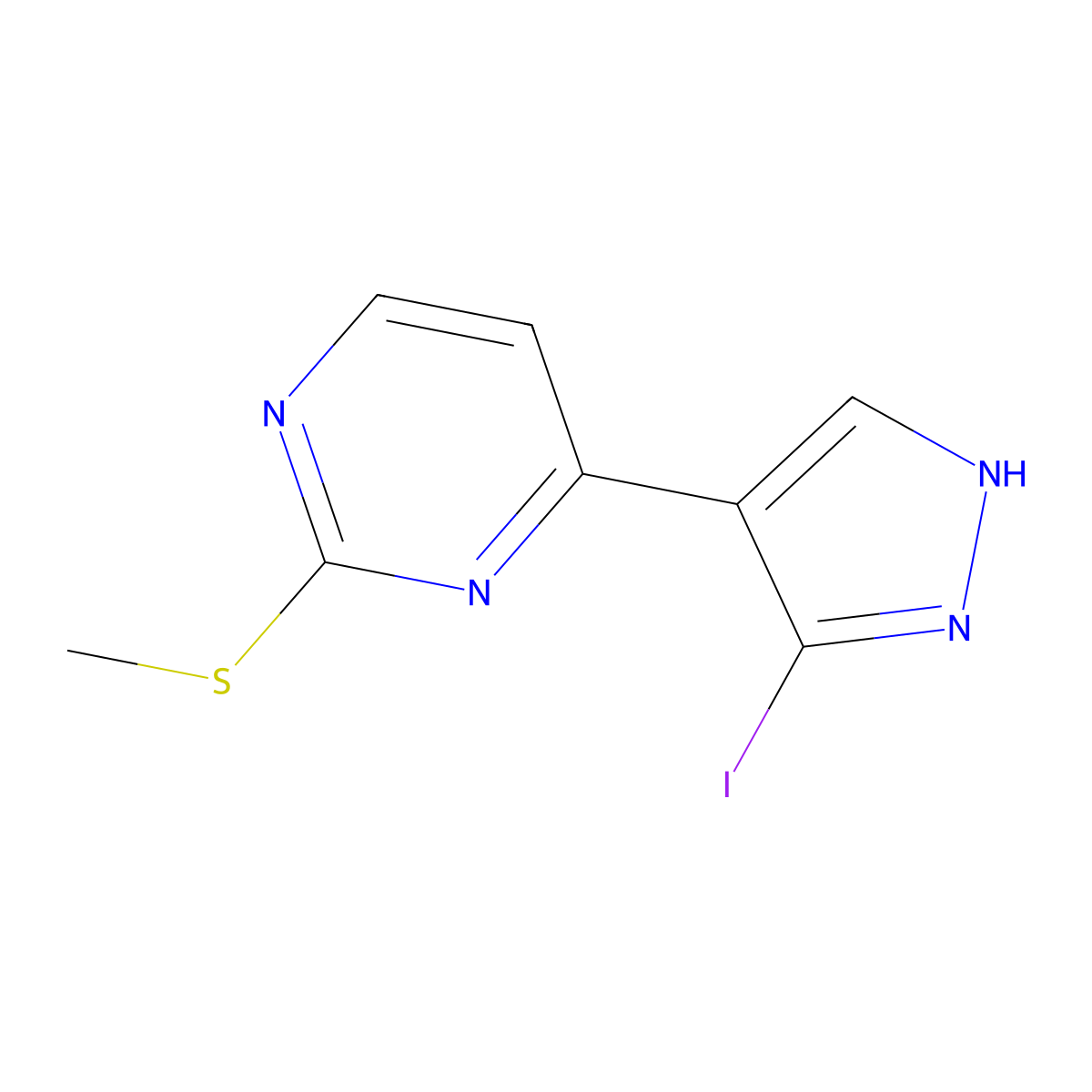 4-(3-Iodo-1H-pyrazol-4-yl)-2-(methylthio)pyrimidine molecular structure, CAS 1111637-86-5