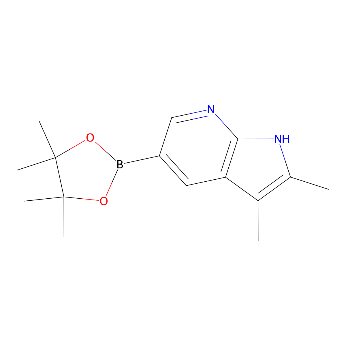 2,3-dimethyl-5-(4,4,5,5-tetramethyl-1,3,2-dioxaborolan-2-yl)-1H-pyrrolo[2,3-b]pyridine molecular structure, CAS 1111637-99-0
