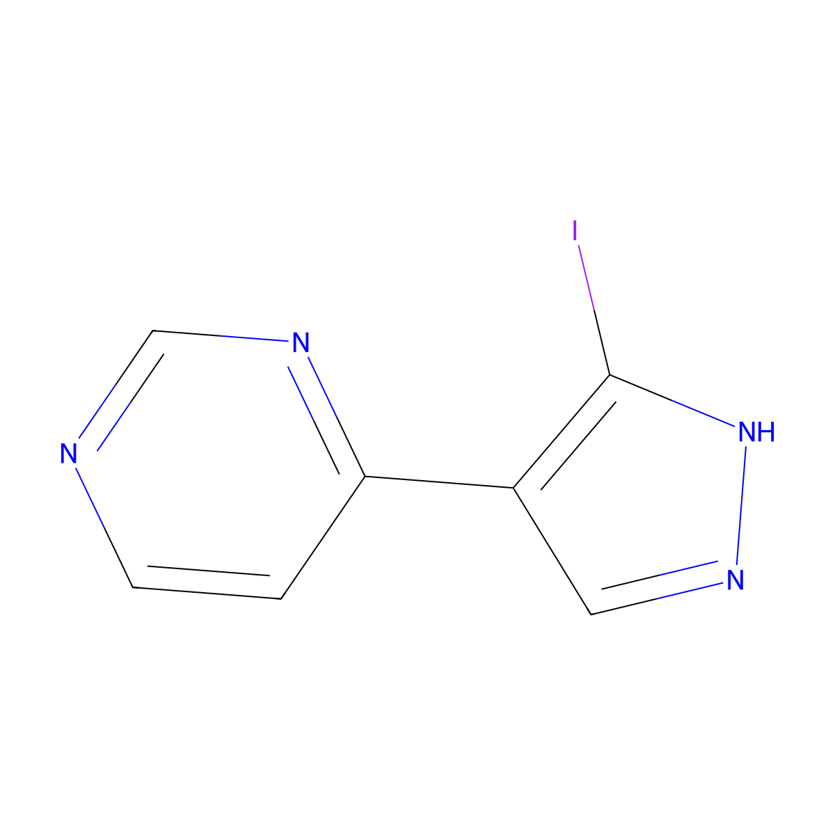4-(3-Iodo-1H-pyrazol-4-yl)pyrimidine molecular structure, CAS 1111638-50-6