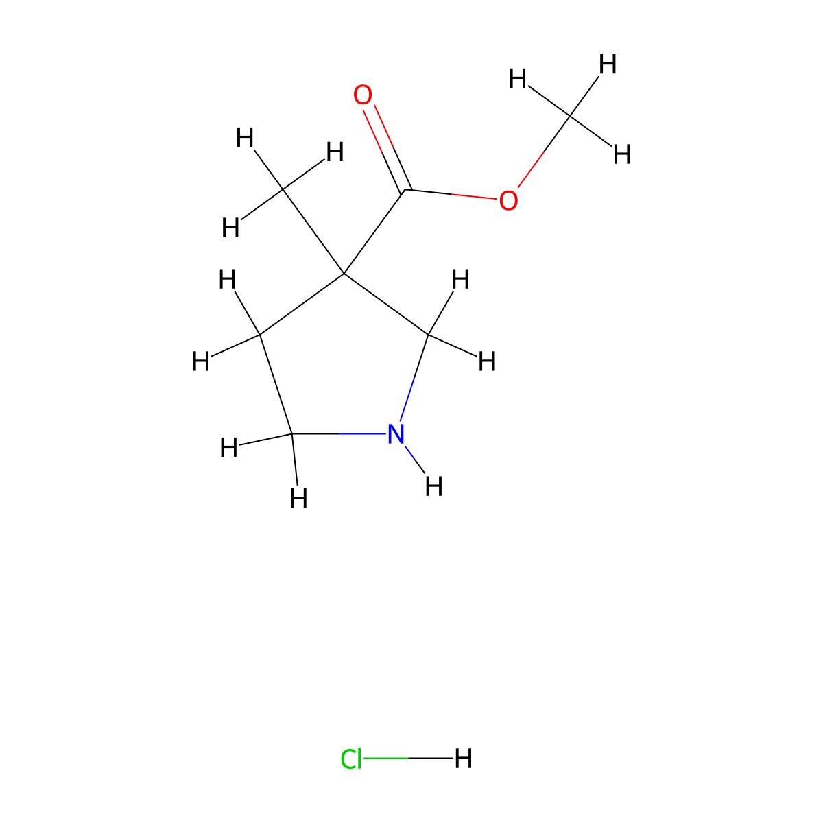Methyl 3-methylpyrrolidine-3-carboxylate hydrochloride molecular structure, CAS 1111640-59-5