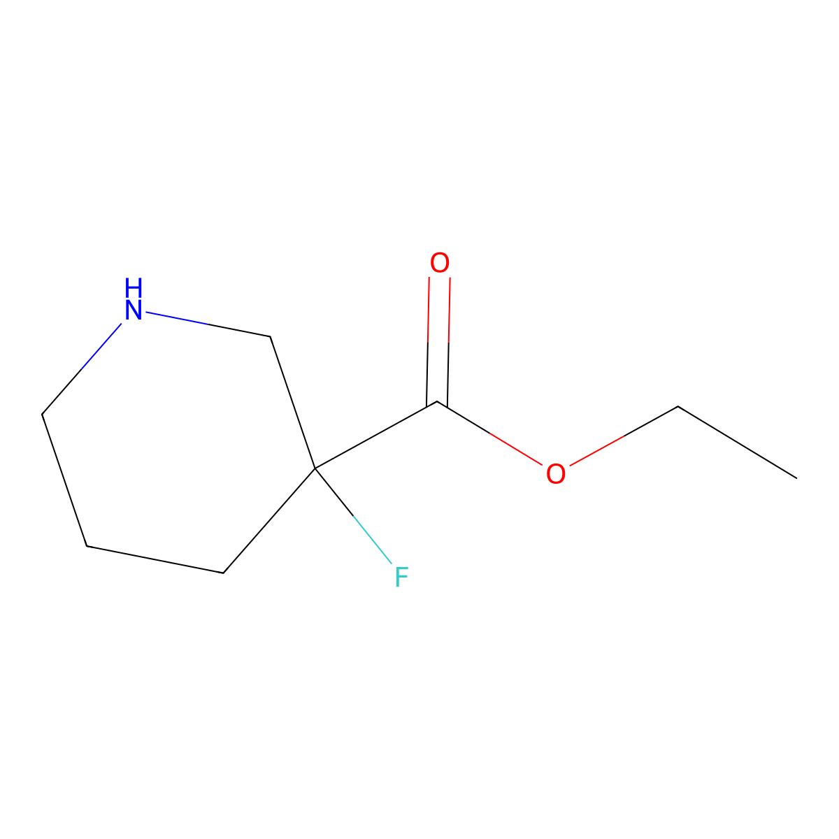 Ethyl 3-fluoro-3-piperidinecarboxylate molecular structure, CAS 1111640-63-1