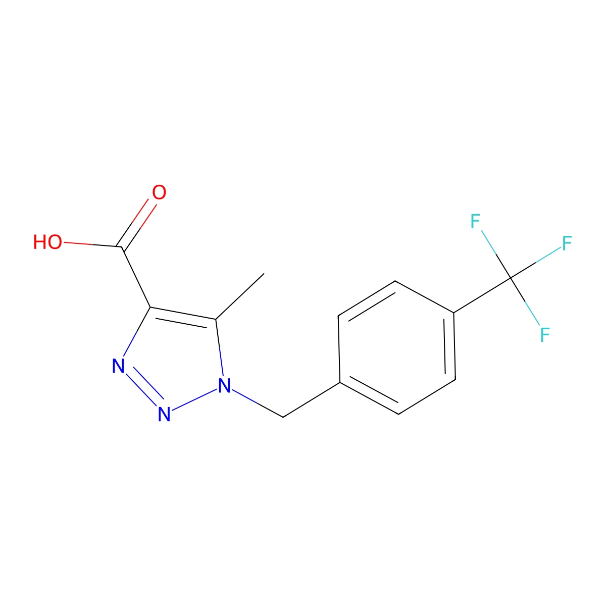 5-methyl-1-((4-(trifluoromethyl)phenyl)methyl)-1H-1,2,3-triazole-4-carboxylic acid molecular structure, CAS 1111881-70-9