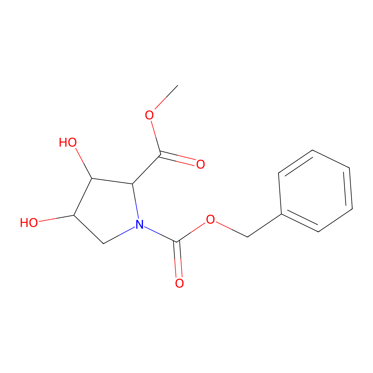 rac-1-benzyl 2-methyl (2R,3S,4R)-3,4-dihydroxypyrrolidine-1,2-dicarboxylate molecular structure, CAS 111193-60-3