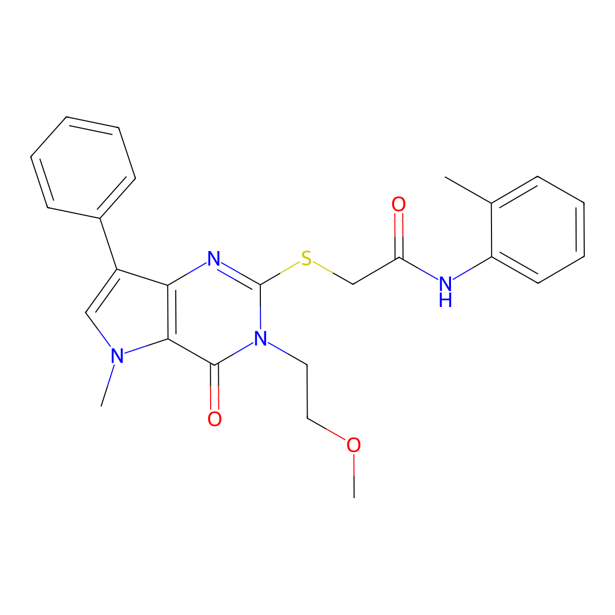2-{[3-(2-methoxyethyl)-5-methyl-4-oxo-7-phenyl-3H,4H,5H-pyrrolo[3,2-d]pyrimidin-2-yl]sulfanyl}-N-(2-methylphenyl)acetamide molecular structure, CAS 1111960-37-2