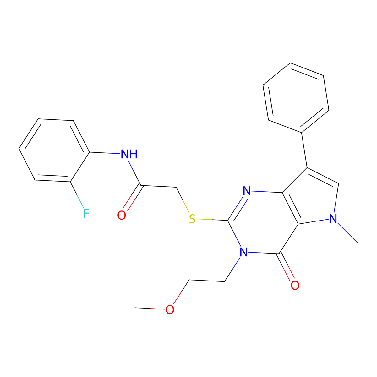 N-(2-fluorophenyl)-2-((3-(2-methoxyethyl)-5-methyl-4-oxo-7-phenyl-4,5-dihydro-3H-pyrrolo[3,2-d]pyrimidin-2-yl)thio)acetamide molecular structure, CAS 1111960-45-2