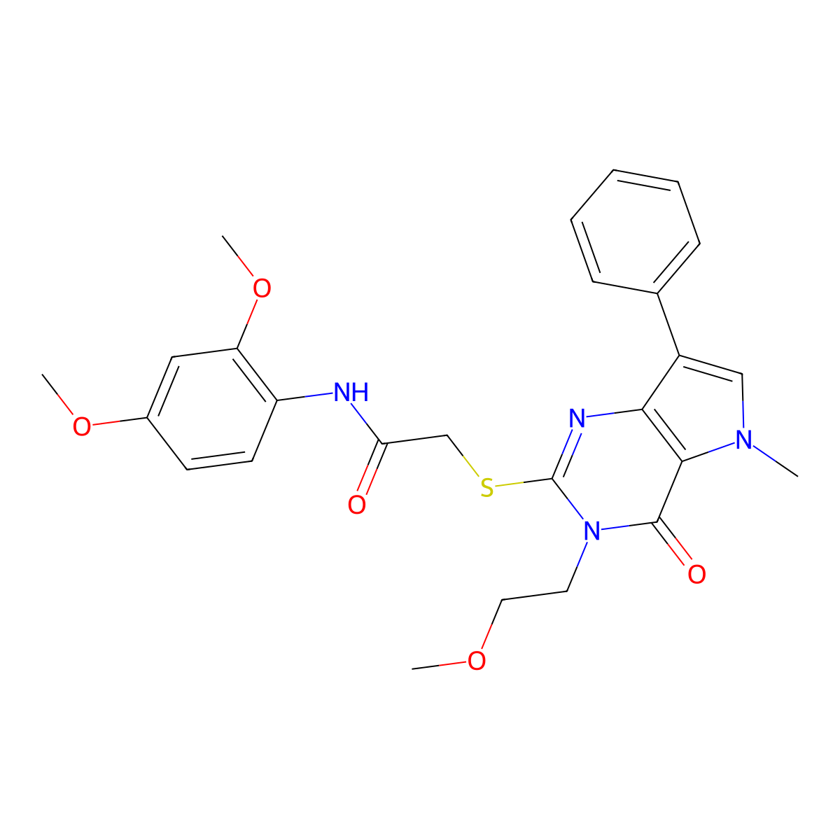 N-(2,4-dimethoxyphenyl)-2-((3-(2-methoxyethyl)-5-methyl-4-oxo-7-phenyl-4,5-dihydro-3H-pyrrolo[3,2-d]pyrimidin-2-yl)thio)acetamide molecular structure, CAS 1111960-69-0
