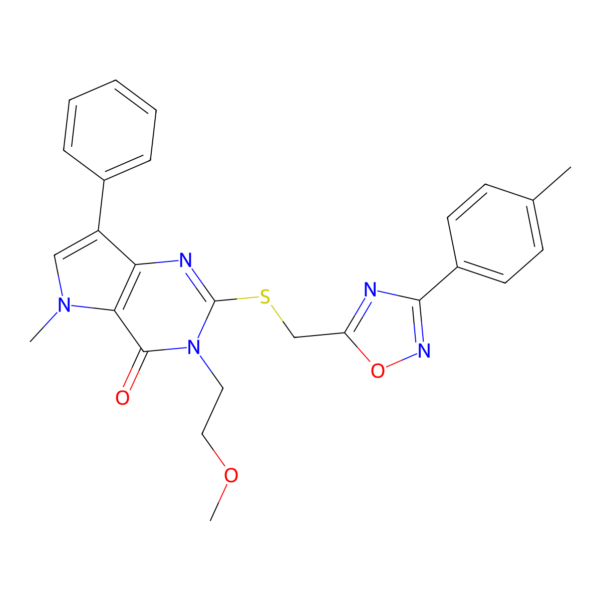 3-(2-methoxyethyl)-5-methyl-2-({[3-(4-methylphenyl)-1,2,4-oxadiazol-5-yl]methyl}sulfanyl)-7-phenyl-3H,4H,5H-pyrrolo[3,2-d]pyrimidin-4-one molecular structure, CAS 1111961-95-5