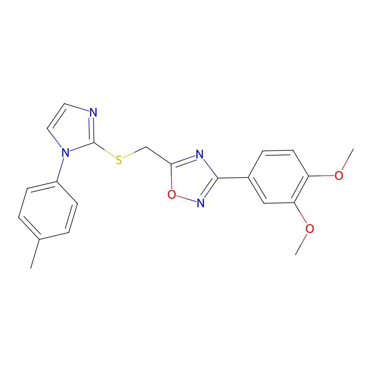 3-(3,4-dimethoxyphenyl)-5-(((1-(p-tolyl)-1H-imidazol-2-yl)thio)methyl)-1,2,4-oxadiazole molecular structure, CAS 1111966-01-8