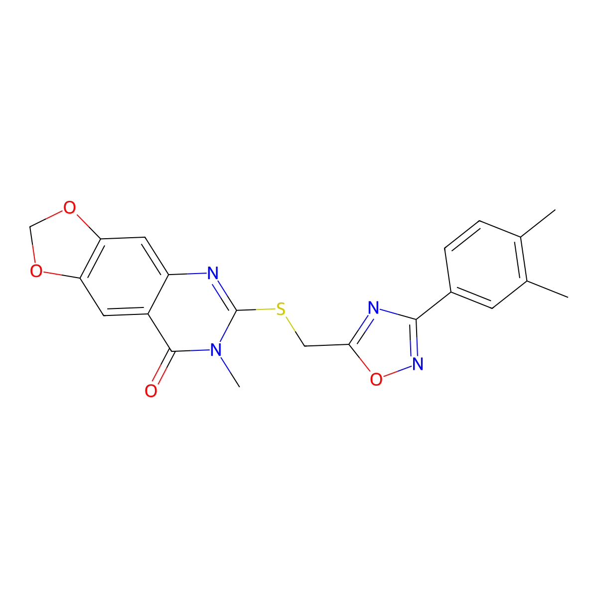 6-({[3-(3,4-dimethylphenyl)-1,2,4-oxadiazol-5-yl]methyl}sulfanyl)-7-methyl-2H,7H,8H-[1,3]dioxolo[4,5-g]quinazolin-8-one molecular structure, CAS 1111974-38-9