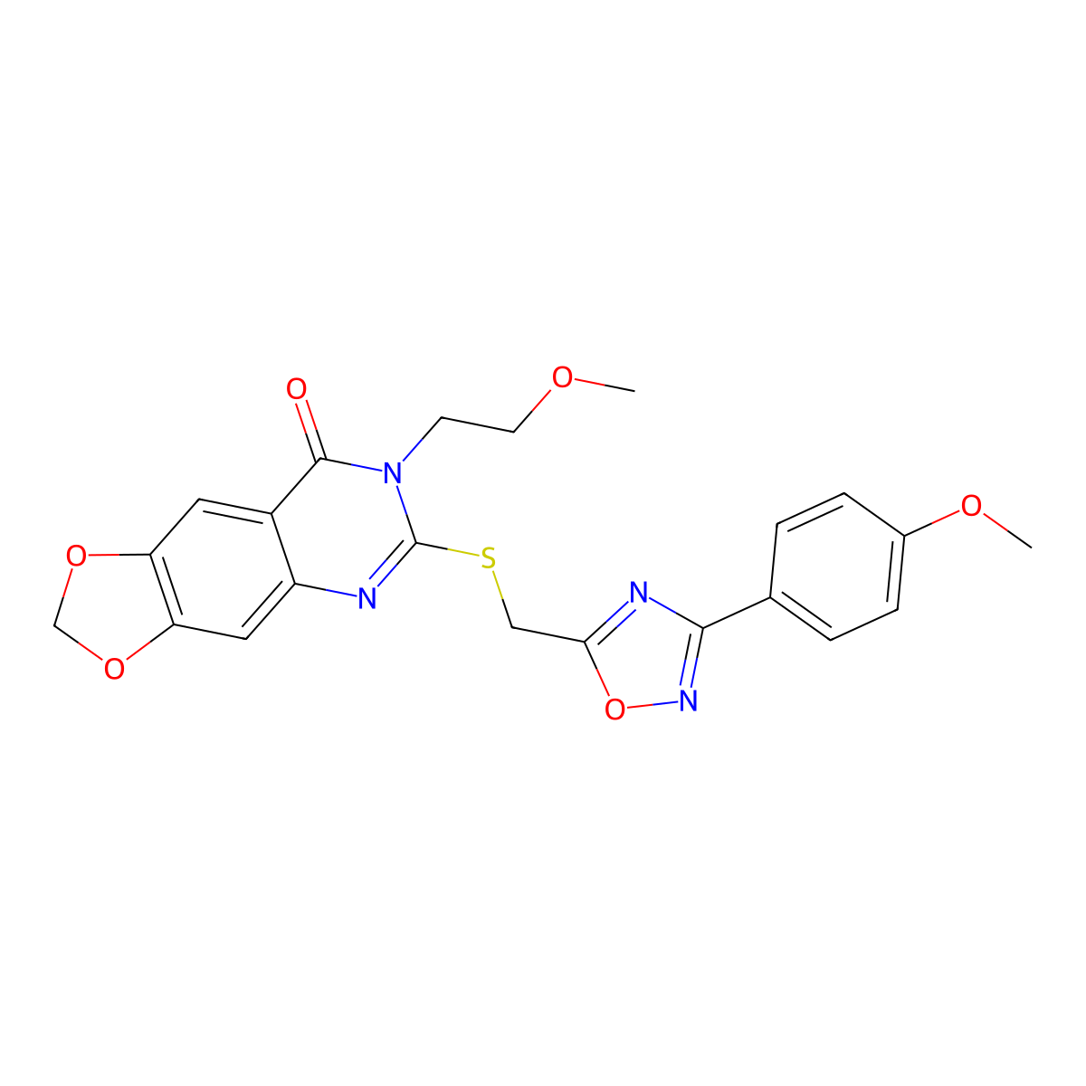7-(2-methoxyethyl)-6-({[3-(4-methoxyphenyl)-1,2,4-oxadiazol-5-yl]methyl}sulfanyl)-2H,7H,8H-[1,3]dioxolo[4,5-g]quinazolin-8-one molecular structure, CAS 1111974-58-3
