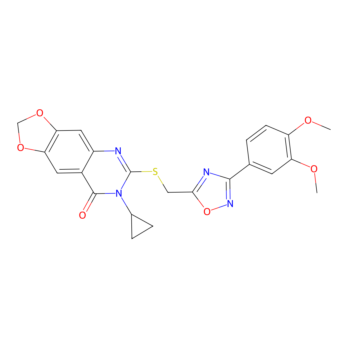 7-cyclopropyl-6-({[3-(3,4-dimethoxyphenyl)-1,2,4-oxadiazol-5-yl]methyl}sulfanyl)-2H,7H,8H-[1,3]dioxolo[4,5-g]quinazolin-8-one molecular structure, CAS 1111975-28-0