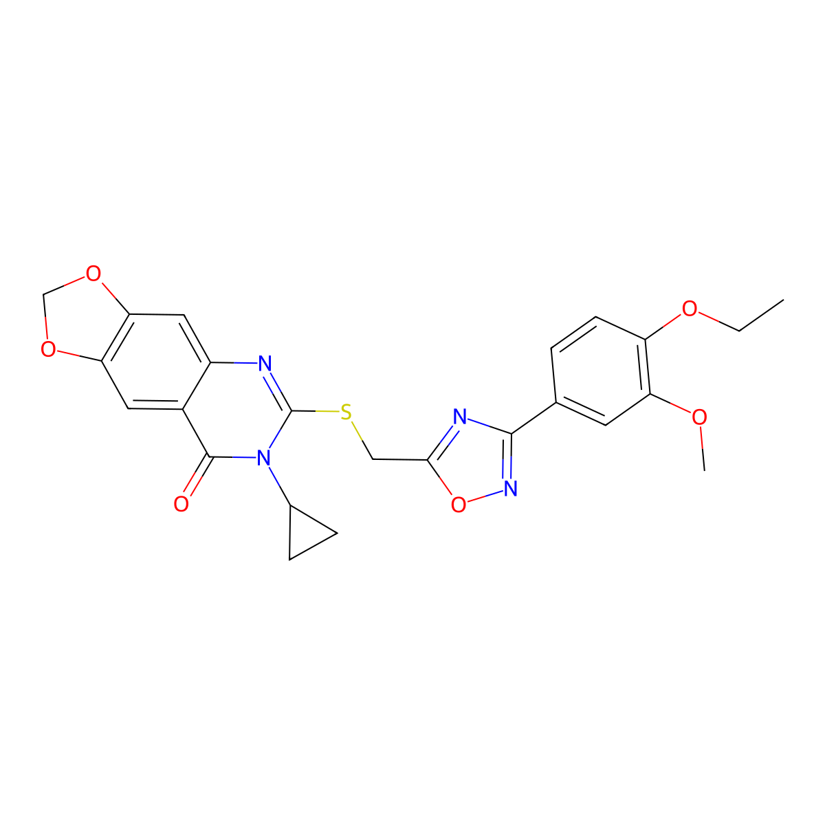 7-cyclopropyl-6-({[3-(4-ethoxy-3-methoxyphenyl)-1,2,4-oxadiazol-5-yl]methyl}sulfanyl)-2H,7H,8H-[1,3]dioxolo[4,5-g]quinazolin-8-one molecular structure, CAS 1111975-34-8