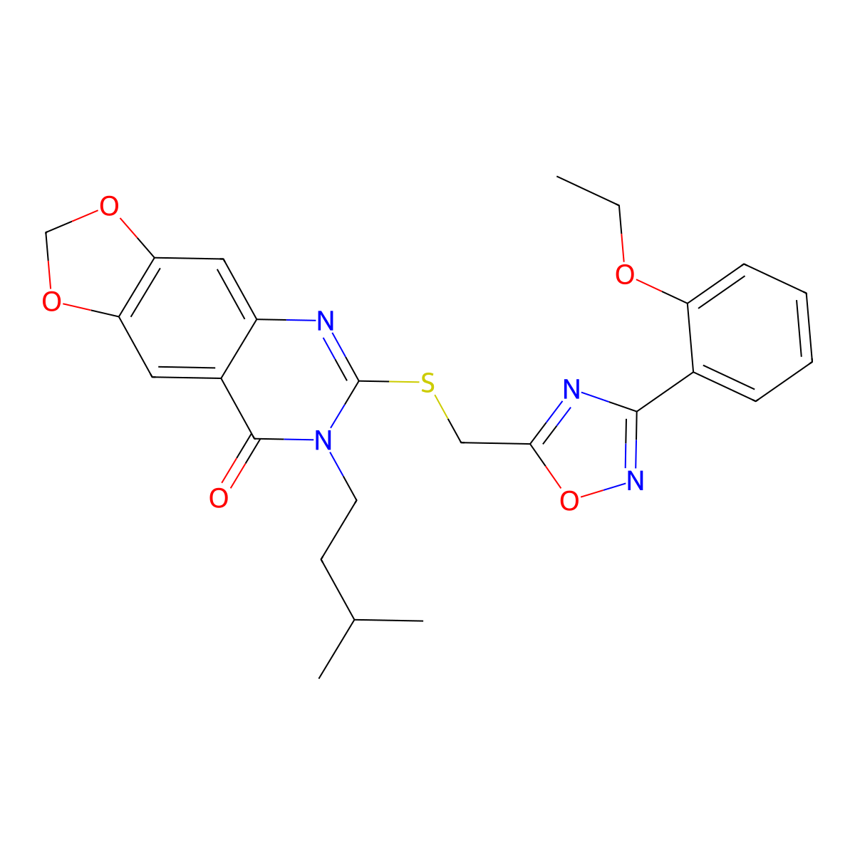 6-(((3-(2-ethoxyphenyl)-1,2,4-oxadiazol-5-yl)methyl)thio)-7-isopentyl-[1,3]dioxolo[4,5-g]quinazolin-8(7H)-one molecular structure, CAS 1111975-52-0