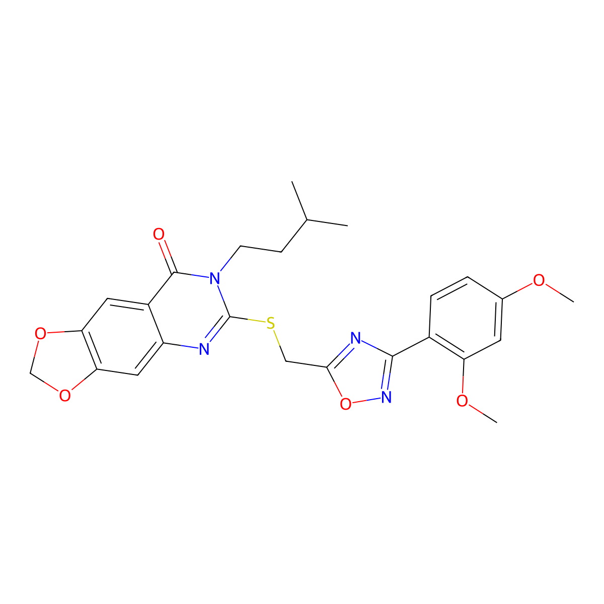 6-(((3-(2,4-dimethoxyphenyl)-1,2,4-oxadiazol-5-yl)methyl)thio)-7-isopentyl-[1,3]dioxolo[4,5-g]quinazolin-8(7H)-one molecular structure, CAS 1111975-58-6