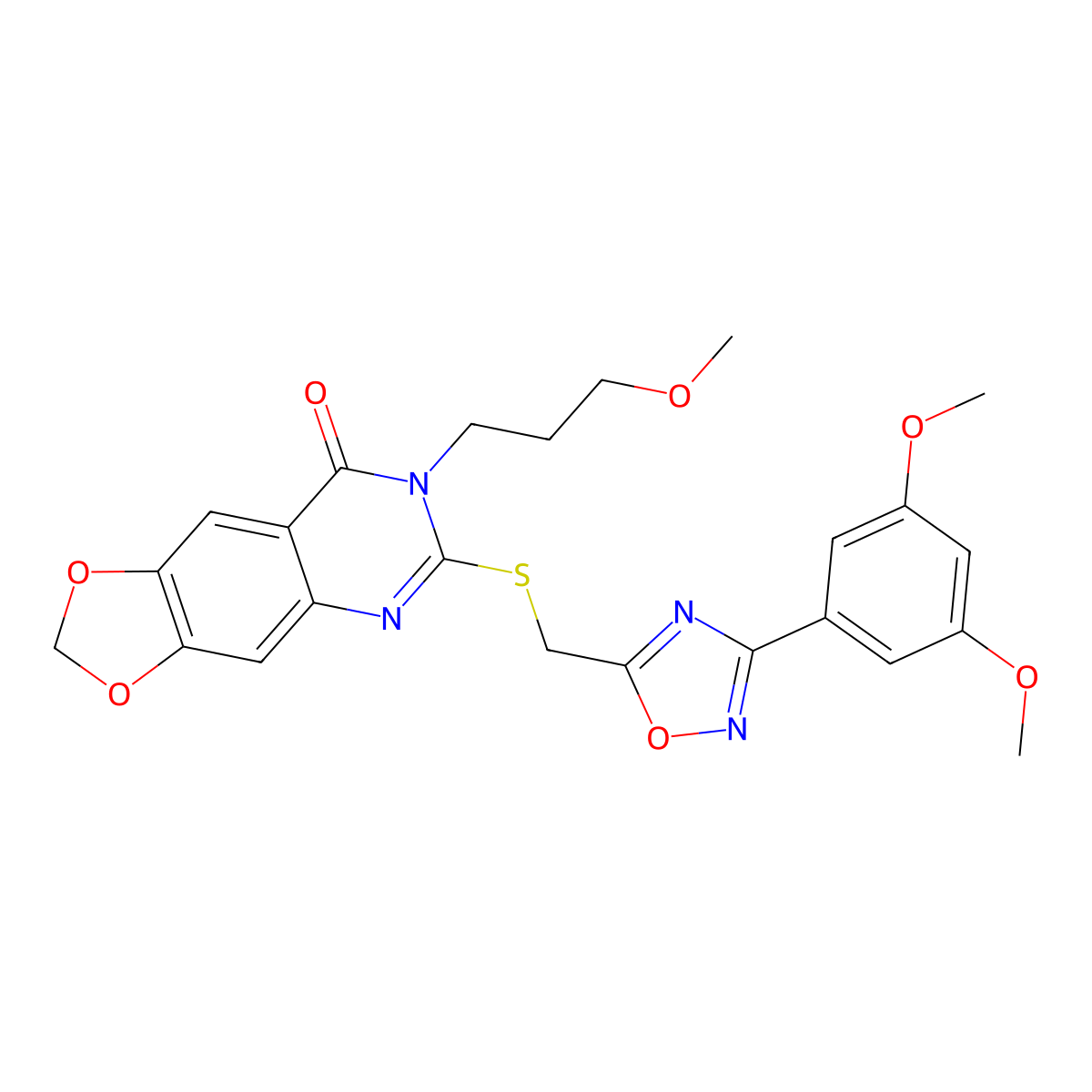 6-({[3-(3,5-dimethoxyphenyl)-1,2,4-oxadiazol-5-yl]methyl}sulfanyl)-7-(3-methoxypropyl)-2H,7H,8H-[1,3]dioxolo[4,5-g]quinazolin-8-one molecular structure, CAS 1111975-63-3