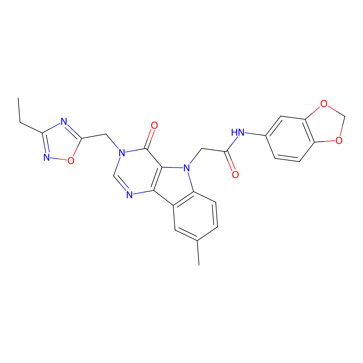 N-(2H-1,3-benzodioxol-5-yl)-2-{3-[(3-ethyl-1,2,4-oxadiazol-5-yl)methyl]-8-methyl-4-oxo-3H,4H,5H-pyrimido[5,4-b]indol-5-yl}acetamide molecular structure, CAS 1111976-11-4