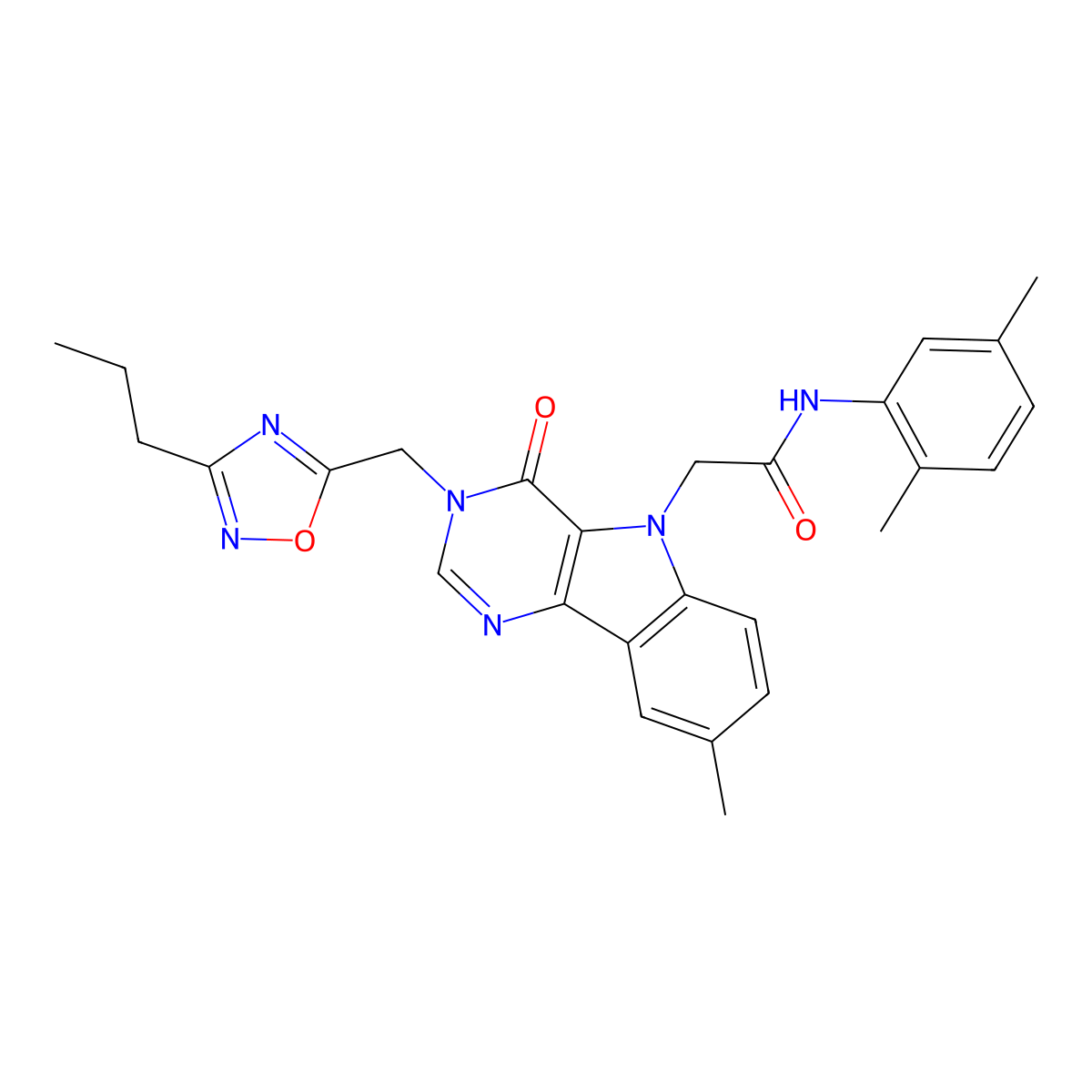 N-(2,5-dimethylphenyl)-2-{8-methyl-4-oxo-3-[(3-propyl-1,2,4-oxadiazol-5-yl)methyl]-3H,4H,5H-pyrimido[5,4-b]indol-5-yl}acetamide molecular structure, CAS 1111976-66-9