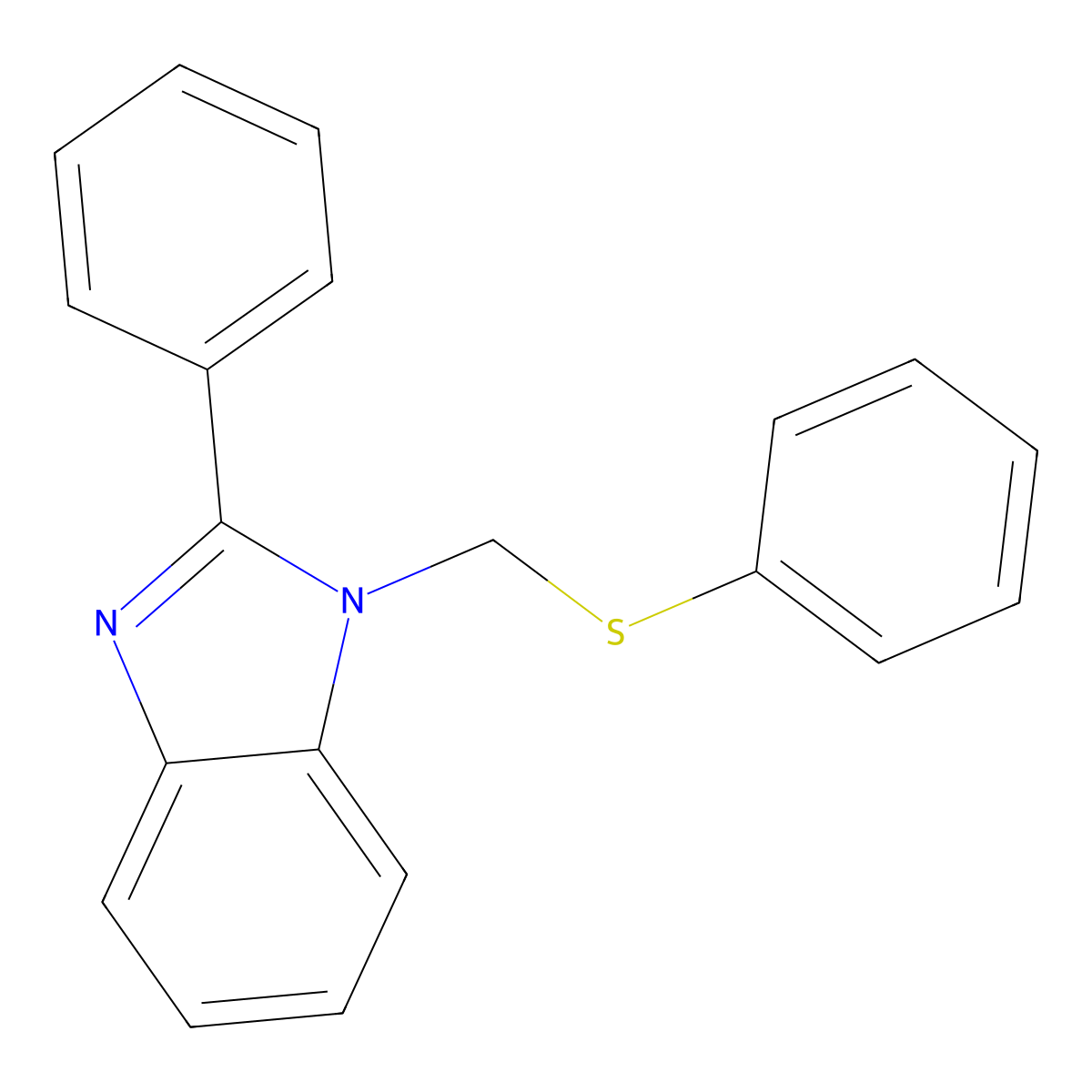 2-Phenyl-1-[(phenylsulfanyl)methyl]-1H-1,3-benzodiazole molecular structure, CAS 111198-32-4