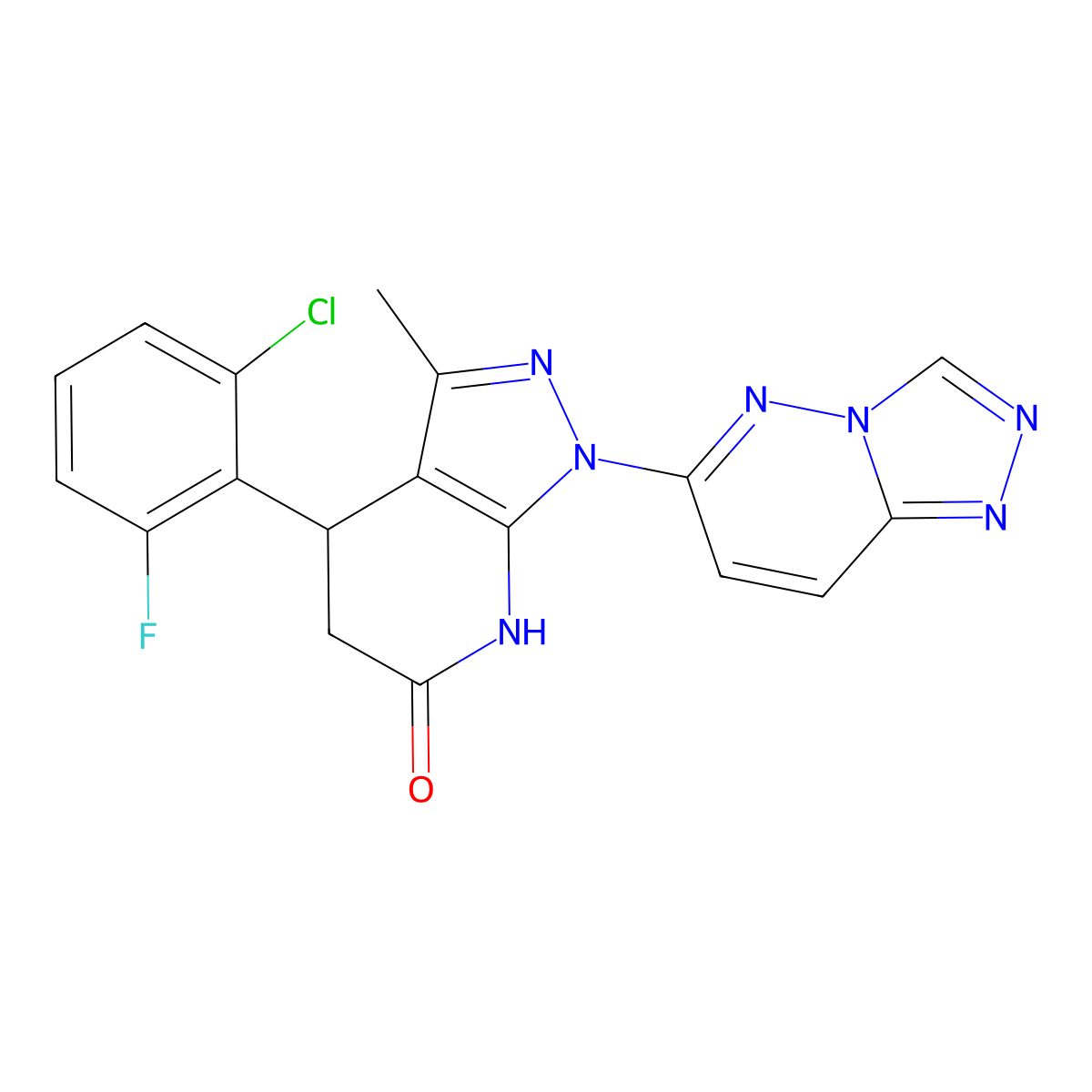 1-([1,2,4]triazolo[4,3-b]pyridazin-6-yl)-4-(2-chloro-6-fluorophenyl)-3-methyl-4,5-dihydro-1H-pyrazolo[3,4-b]pyridin-6(7H)-one molecular structure, CAS 1111981-23-7