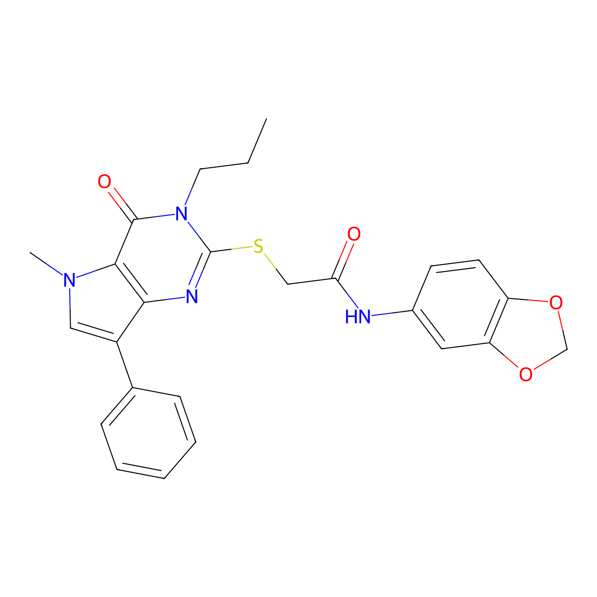 N-(2H-1,3-benzodioxol-5-yl)-2-({5-methyl-4-oxo-7-phenyl-3-propyl-3H,4H,5H-pyrrolo[3,2-d]pyrimidin-2-yl}sulfanyl)acetamide molecular structure, CAS 1111981-42-0