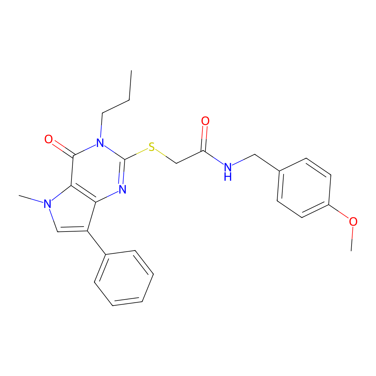 N-(4-methoxybenzyl)-2-((5-methyl-4-oxo-7-phenyl-3-propyl-4,5-dihydro-3H-pyrrolo[3,2-d]pyrimidin-2-yl)thio)acetamide molecular structure, CAS 1111981-50-0