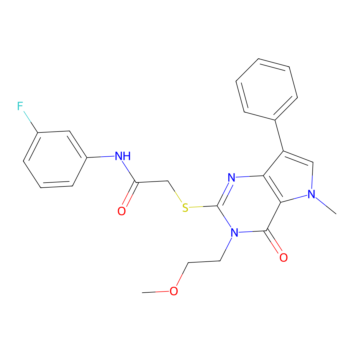 N-(3-fluorophenyl)-2-((3-(2-methoxyethyl)-5-methyl-4-oxo-7-phenyl-4,5-dihydro-3H-pyrrolo[3,2-d]pyrimidin-2-yl)thio)acetamide molecular structure, CAS 1111982-20-7