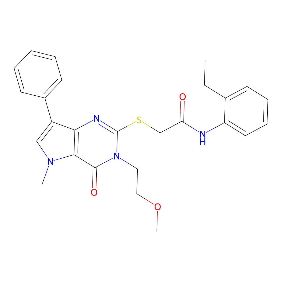 N-(2-ethylphenyl)-2-((3-(2-methoxyethyl)-5-methyl-4-oxo-7-phenyl-4,5-dihydro-3H-pyrrolo[3,2-d]pyrimidin-2-yl)thio)acetamide molecular structure, CAS 1111982-26-3