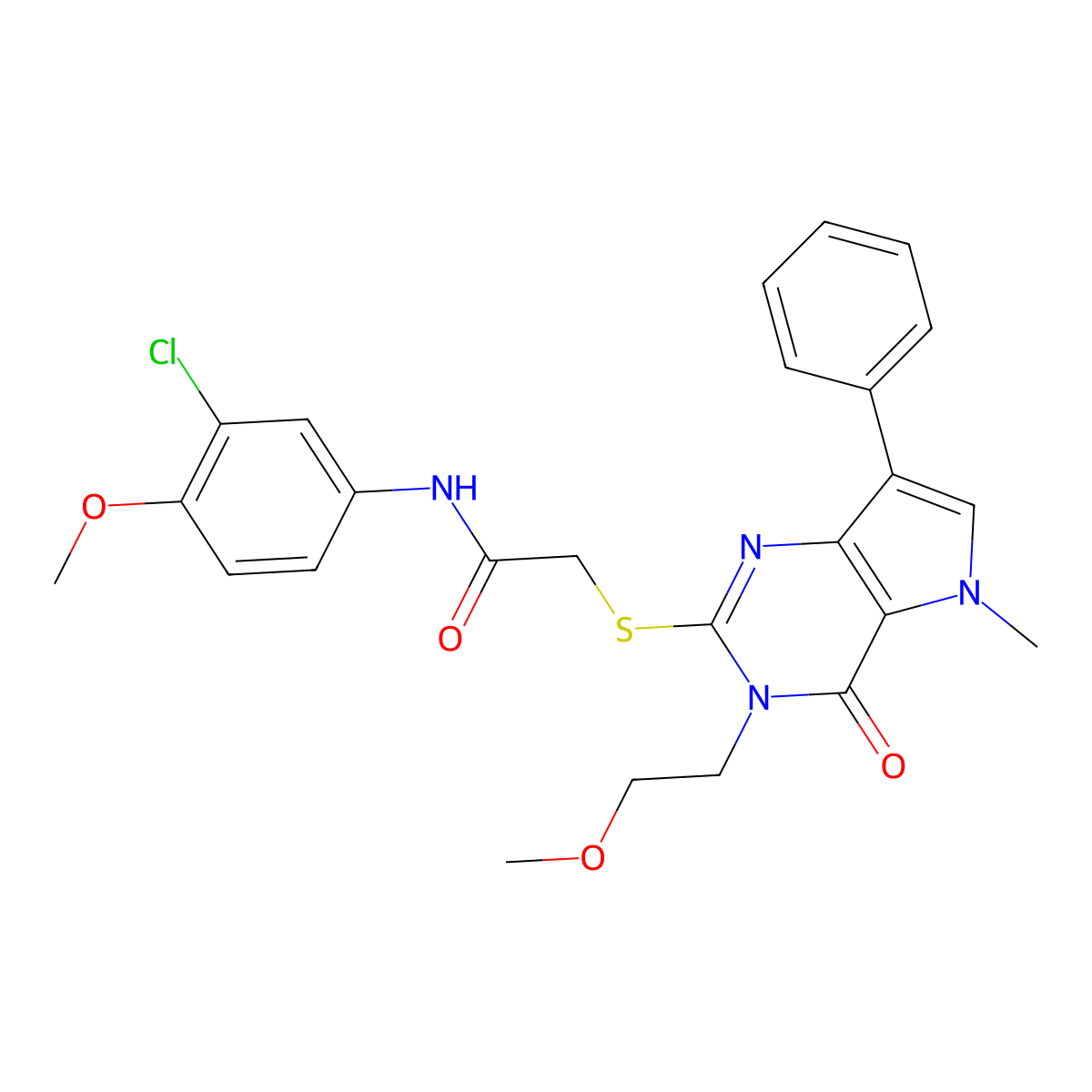 N-(3-chloro-4-methoxyphenyl)-2-((3-(2-methoxyethyl)-5-methyl-4-oxo-7-phenyl-4,5-dihydro-3H-pyrrolo[3,2-d]pyrimidin-2-yl)thio)acetamide molecular structure, CAS 1111982-38-7