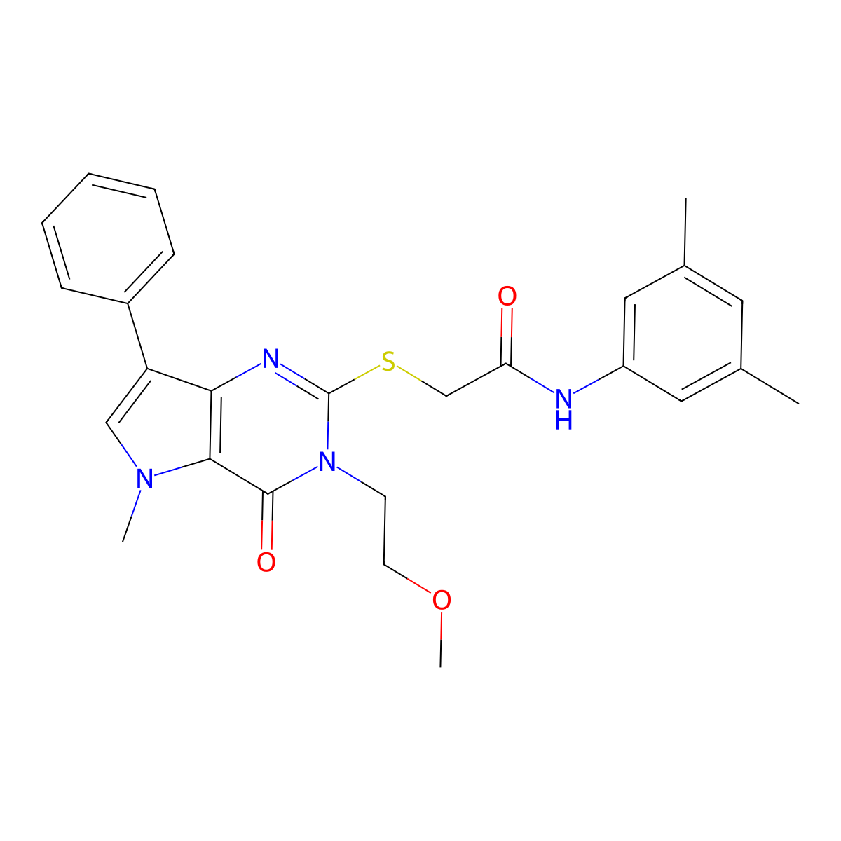 N-(3,5-dimethylphenyl)-2-{[3-(2-methoxyethyl)-5-methyl-4-oxo-7-phenyl-3H,4H,5H-pyrrolo[3,2-d]pyrimidin-2-yl]sulfanyl}acetamide molecular structure, CAS 1111982-44-5