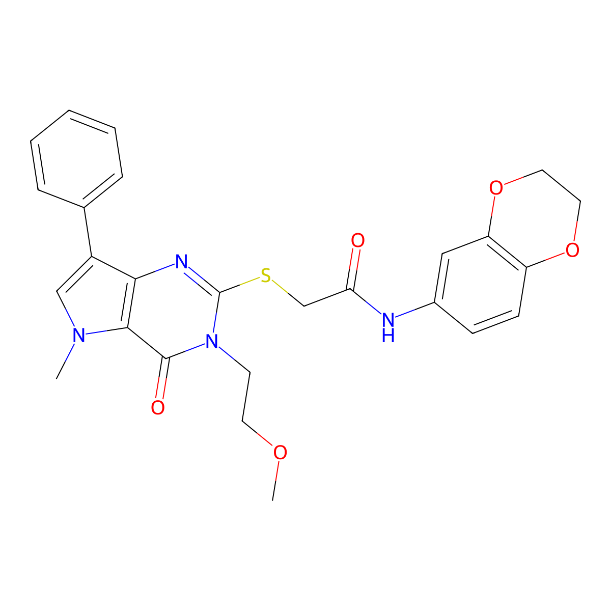 N-(2,3-dihydro-1,4-benzodioxin-6-yl)-2-{[3-(2-methoxyethyl)-5-methyl-4-oxo-7-phenyl-3H,4H,5H-pyrrolo[3,2-d]pyrimidin-2-yl]sulfanyl}acetamide molecular structure, CAS 1111982-62-7