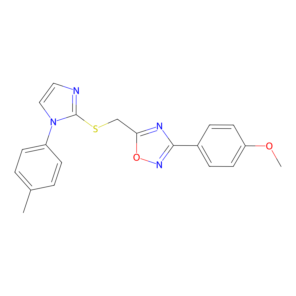 3-(4-methoxyphenyl)-5-(((1-(p-tolyl)-1H-imidazol-2-yl)thio)methyl)-1,2,4-oxadiazole molecular structure, CAS 1111982-66-1