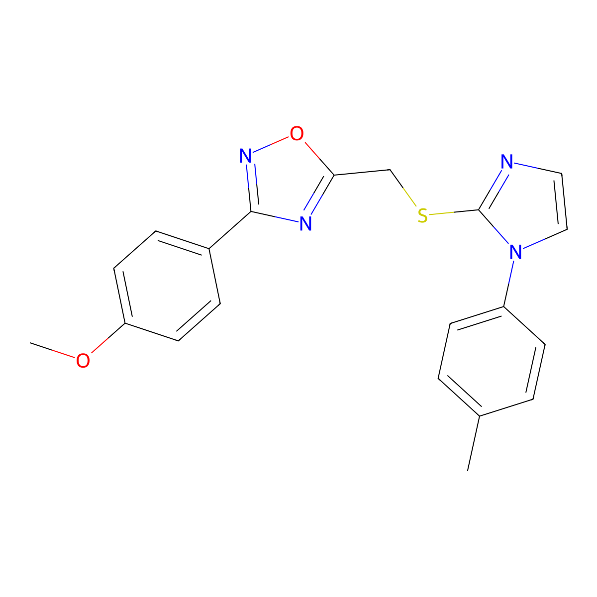 3-(4-methoxyphenyl)-5-(((1-(p-tolyl)-1H-imidazol-2-yl)thio)methyl)-1,2,4-oxadiazole molecular structure, CAS 1111982-66-1