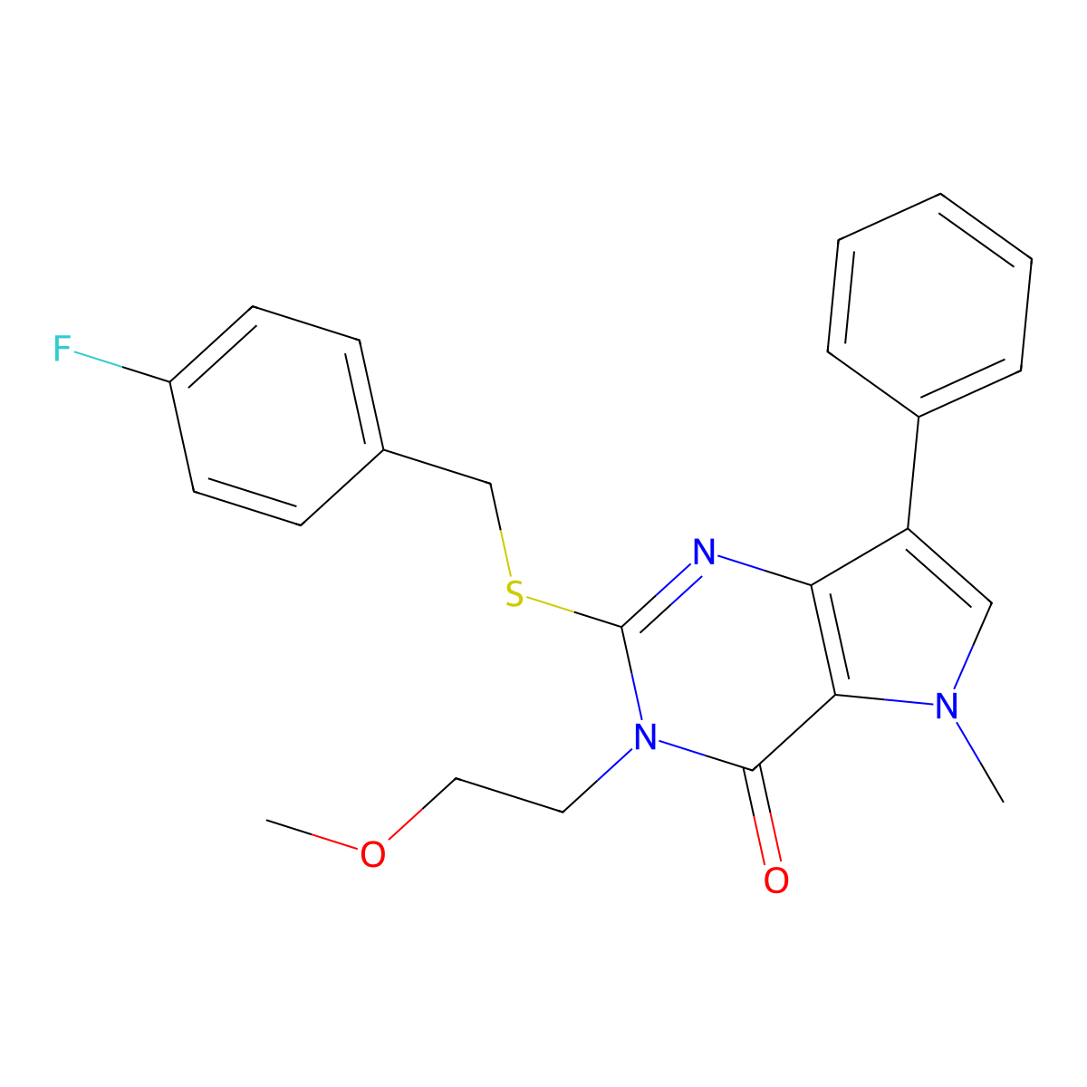 2-((4-fluorobenzyl)thio)-3-(2-methoxyethyl)-5-methyl-7-phenyl-3H-pyrrolo[3,2-d]pyrimidin-4(5H)-one molecular structure, CAS 1111983-24-4