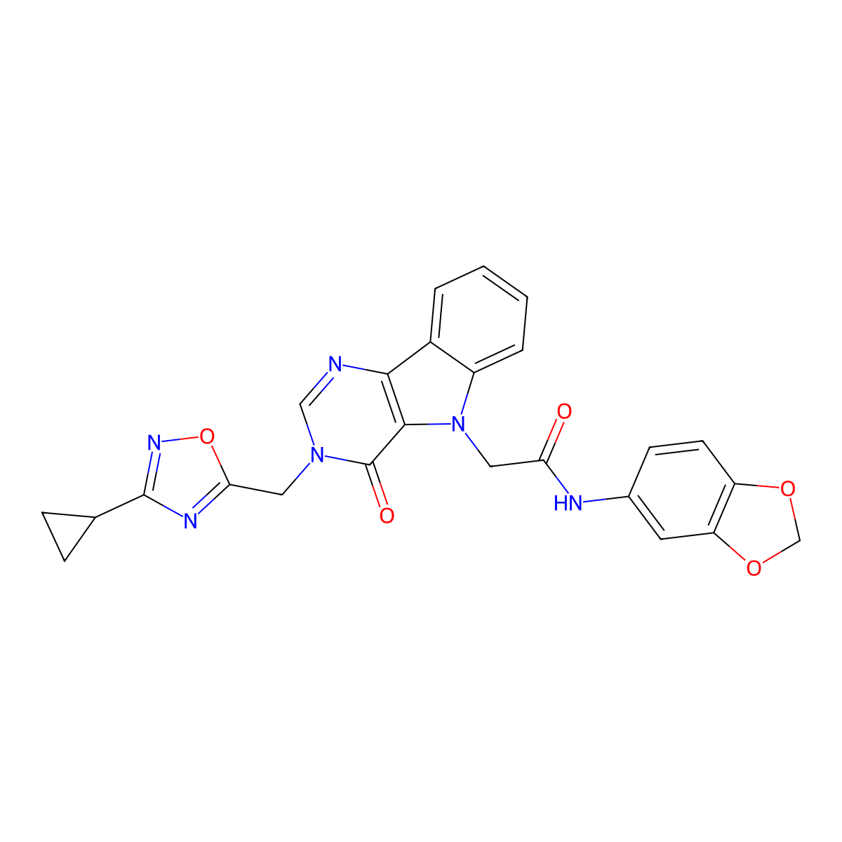 N-(2H-1,3-benzodioxol-5-yl)-2-{3-[(3-cyclopropyl-1,2,4-oxadiazol-5-yl)methyl]-4-oxo-3H,4H,5H-pyrimido[5,4-b]indol-5-yl}acetamide molecular structure, CAS 1111987-93-9