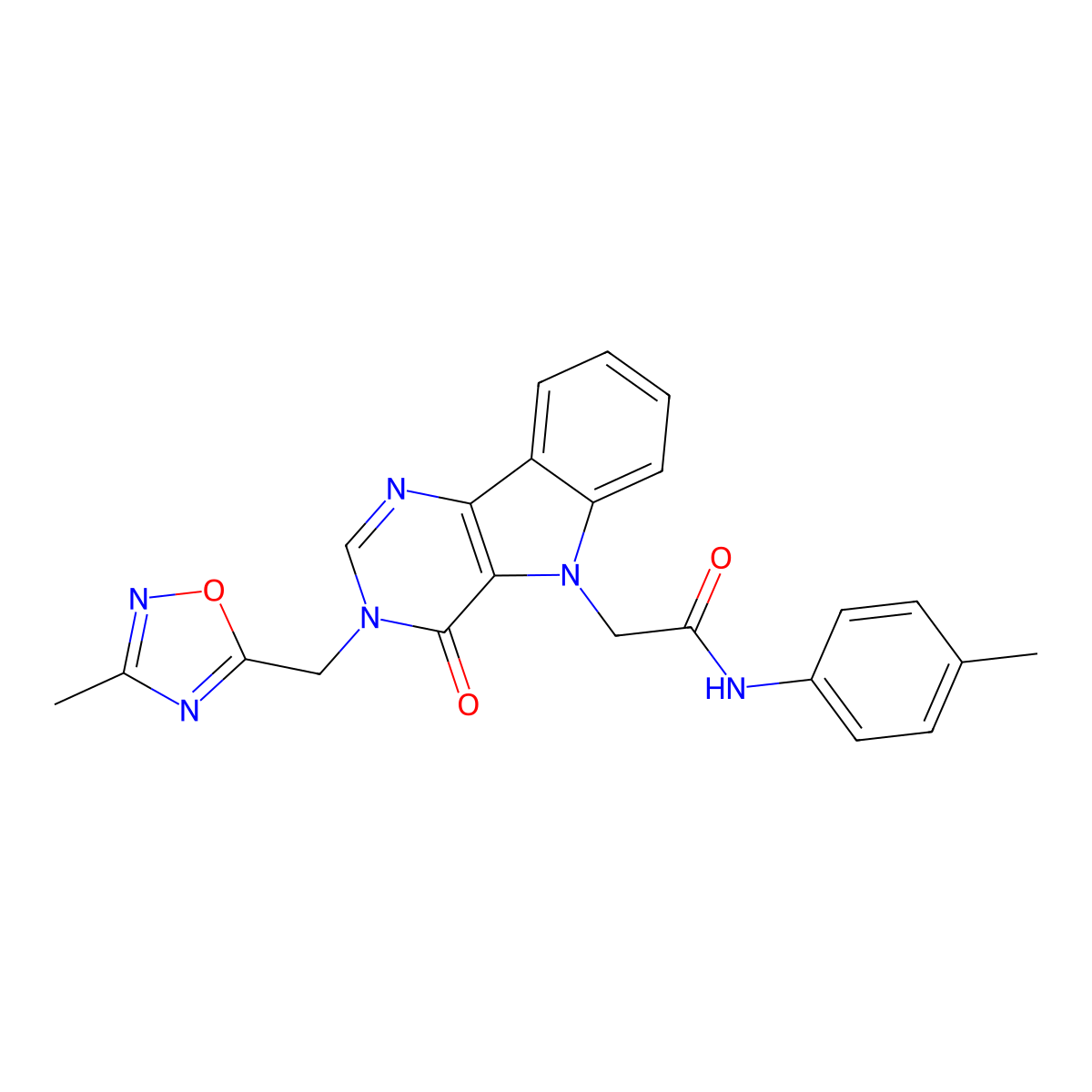 2-(3-((3-methyl-1,2,4-oxadiazol-5-yl)methyl)-4-oxo-3H-pyrimido[5,4-b]indol-5(4H)-yl)-N-(p-tolyl)acetamide molecular structure, CAS 1111989-19-5