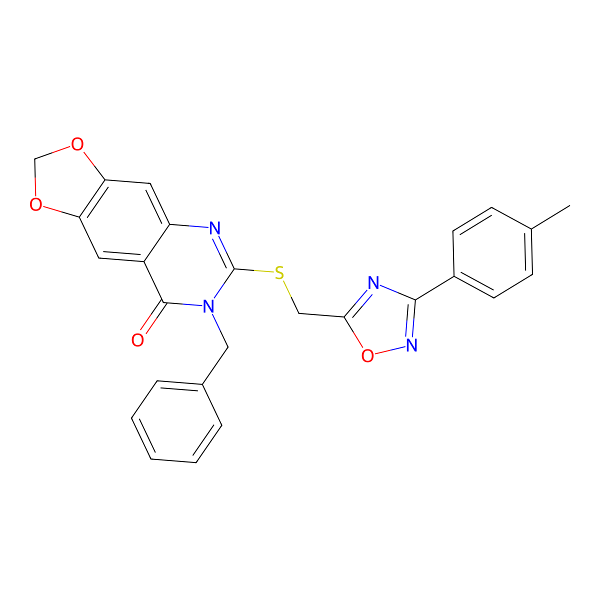 7-benzyl-6-(((3-(p-tolyl)-1,2,4-oxadiazol-5-yl)methyl)thio)-[1,3]dioxolo[4,5-g]quinazolin-8(7H)-one molecular structure, CAS 1111992-60-9