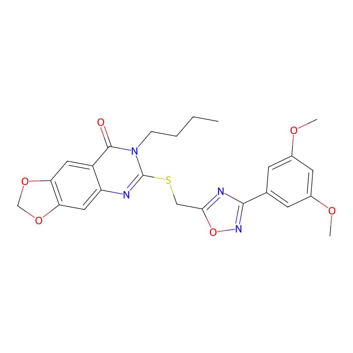 7-butyl-6-({[3-(3,5-dimethoxyphenyl)-1,2,4-oxadiazol-5-yl]methyl}sulfanyl)-2H,7H,8H-[1,3]dioxolo[4,5-g]quinazolin-8-one molecular structure, CAS 1111992-76-7