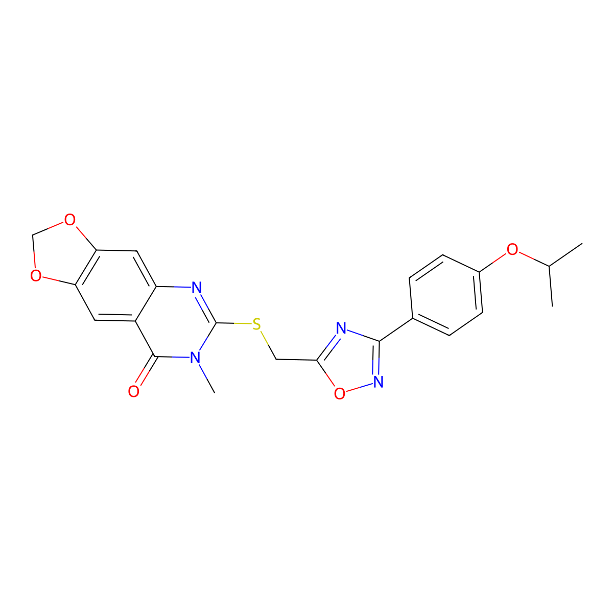 6-(((3-(4-isopropoxyphenyl)-1,2,4-oxadiazol-5-yl)methyl)thio)-7-methyl-[1,3]dioxolo[4,5-g]quinazolin-8(7H)-one molecular structure, CAS 1111993-00-0