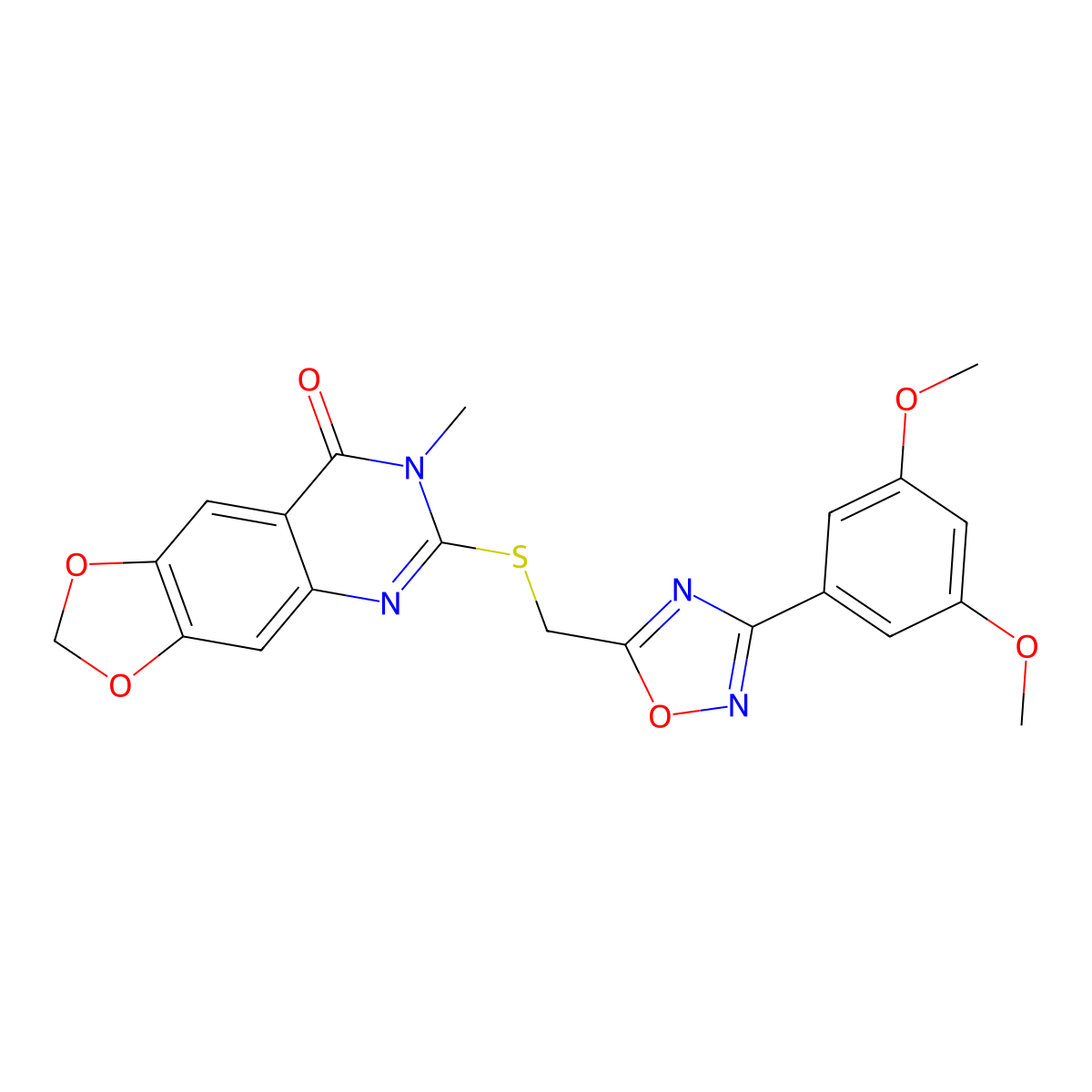 6-({[3-(3,5-dimethoxyphenyl)-1,2,4-oxadiazol-5-yl]methyl}sulfanyl)-7-methyl-2H,7H,8H-[1,3]dioxolo[4,5-g]quinazolin-8-one molecular structure, CAS 1111993-14-6