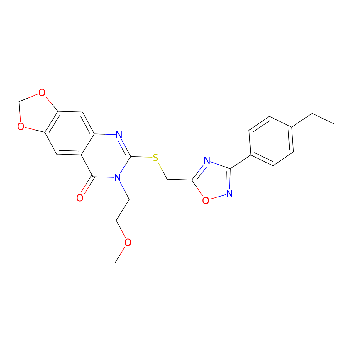 6-(((3-(4-ethylphenyl)-1,2,4-oxadiazol-5-yl)methyl)thio)-7-(2-methoxyethyl)-[1,3]dioxolo[4,5-g]quinazolin-8(7H)-one molecular structure, CAS 1111993-70-4