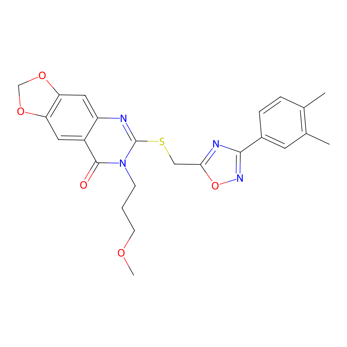 6-({[3-(3,4-dimethylphenyl)-1,2,4-oxadiazol-5-yl]methyl}sulfanyl)-7-(3-methoxypropyl)-2H,7H,8H-[1,3]dioxolo[4,5-g]quinazolin-8-one molecular structure, CAS 1111994-16-1