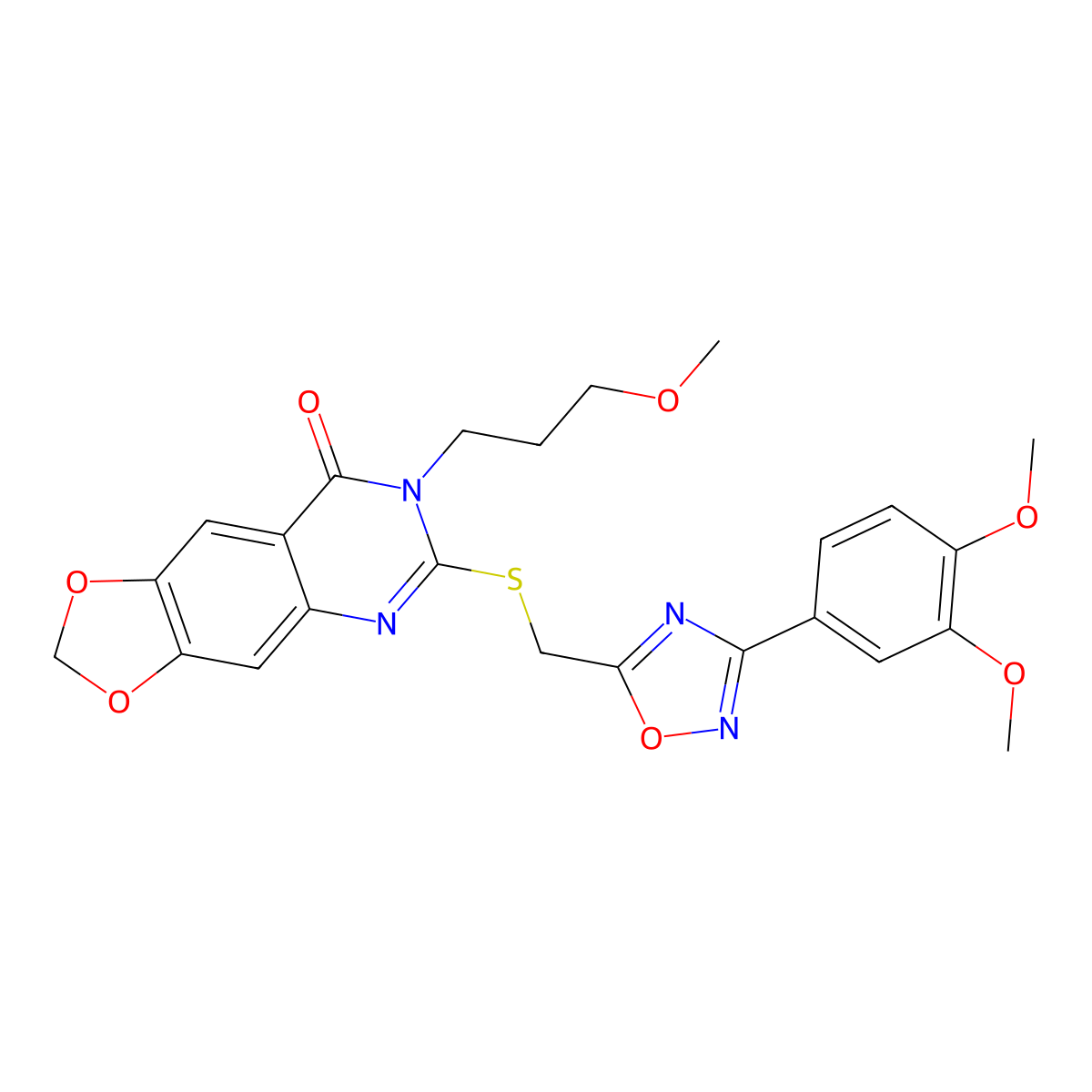 6-({[3-(3,4-dimethoxyphenyl)-1,2,4-oxadiazol-5-yl]methyl}sulfanyl)-7-(3-methoxypropyl)-2H,7H,8H-[1,3]dioxolo[4,5-g]quinazolin-8-one molecular structure, CAS 1111994-94-5